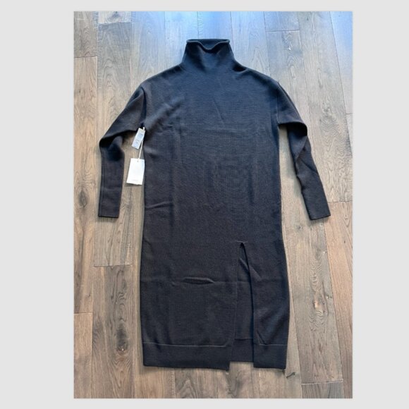 Aritzia Wilfred Cyprie Sweater Dress NWT 100% Italian Merino Wool Black Size 2XS - Picture 2 of 10
